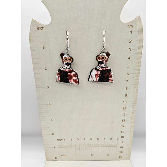 Terrifier Art the Clown Dangle Drop Handmade Earrings Bloody Handpainted Blood - Picture 2 of 6